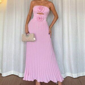 Pink Elegant Women's Strapless Minimalistic Casual Dress